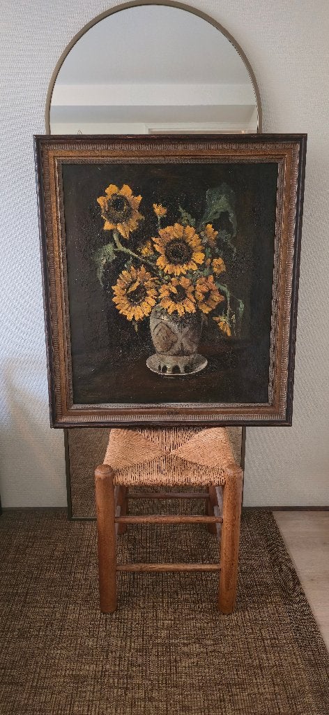 Schilderij - Zonnebloem - 94x84, Ophalen, Zo goed als nieuw, Schilderij, 75 tot 100 cm