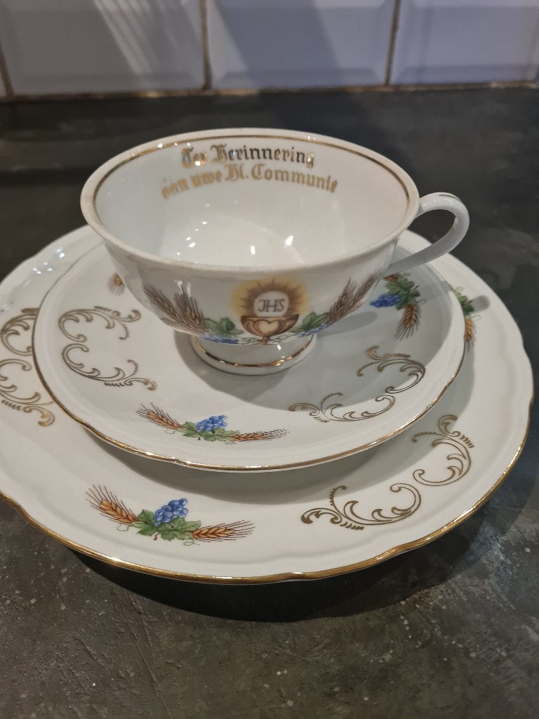 Vintage petit dejeuner communie setje, Ophalen of Verzenden