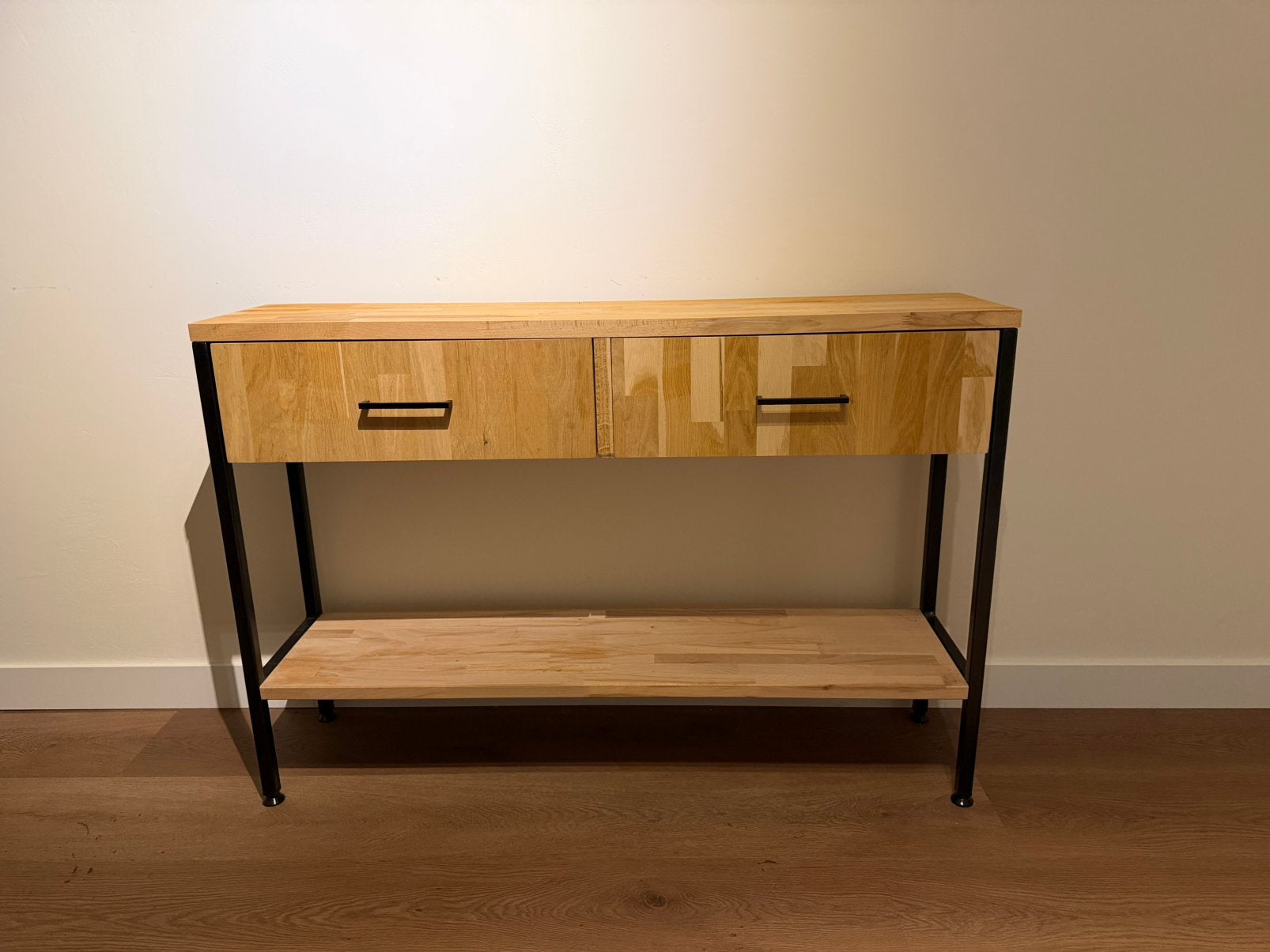 Eikenhouten sidetable met lades, Huis en Inrichting, Tafels | Sidetables, Ophalen, 100 tot 150 cm, Zo goed als nieuw, Eikenhout