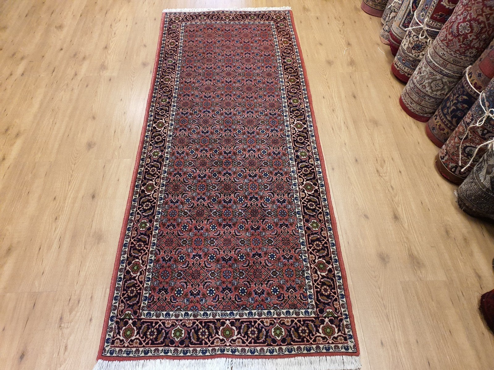 Vintage handgeknoopt perzisch tapijt loper bidjar 247x93, Huis en Inrichting, Stoffering | Tapijten en Kleden, Info@SlatsAntiek.nl