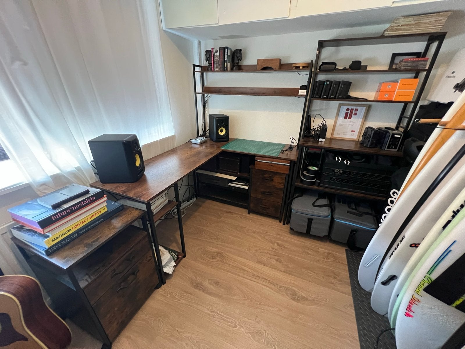 Vasagle L-vormig Bureau met extra ladekasten en opbergkasten, Ophalen, Met lades, Spaanplaat of MDF, Hoekbureau