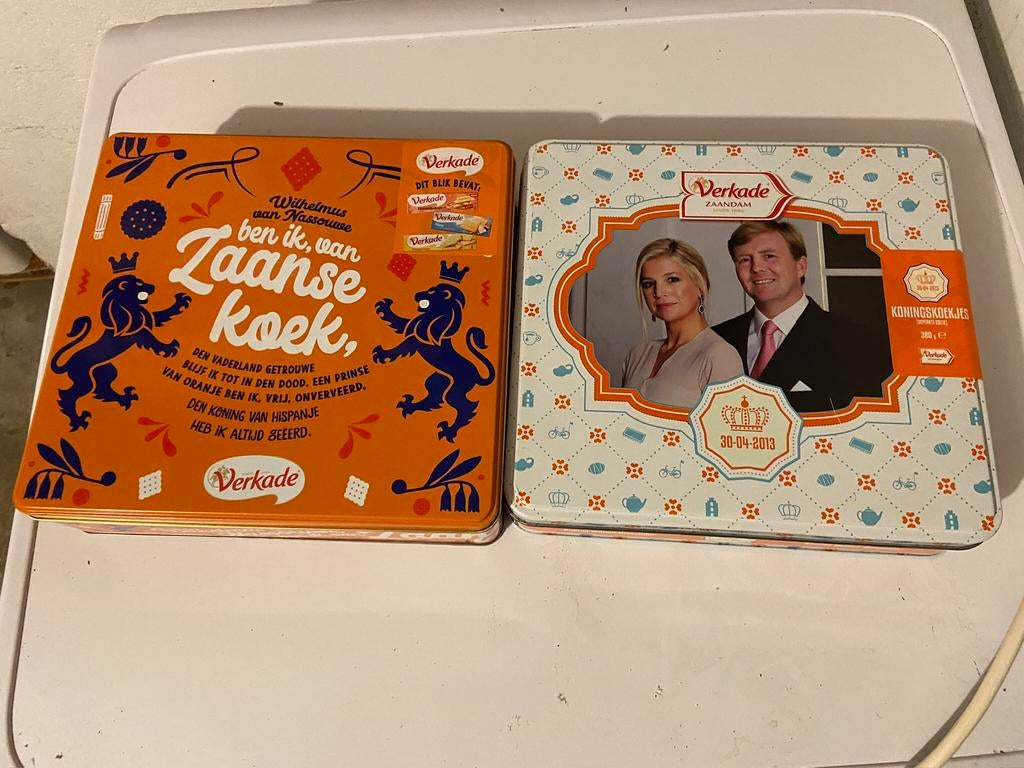 2 Verkade koektrommel Willem Alexander Koningshuis Maxima, Verzamelen, Blikken, Ophalen of Verzenden, Zo goed als nieuw, Koek(jes)