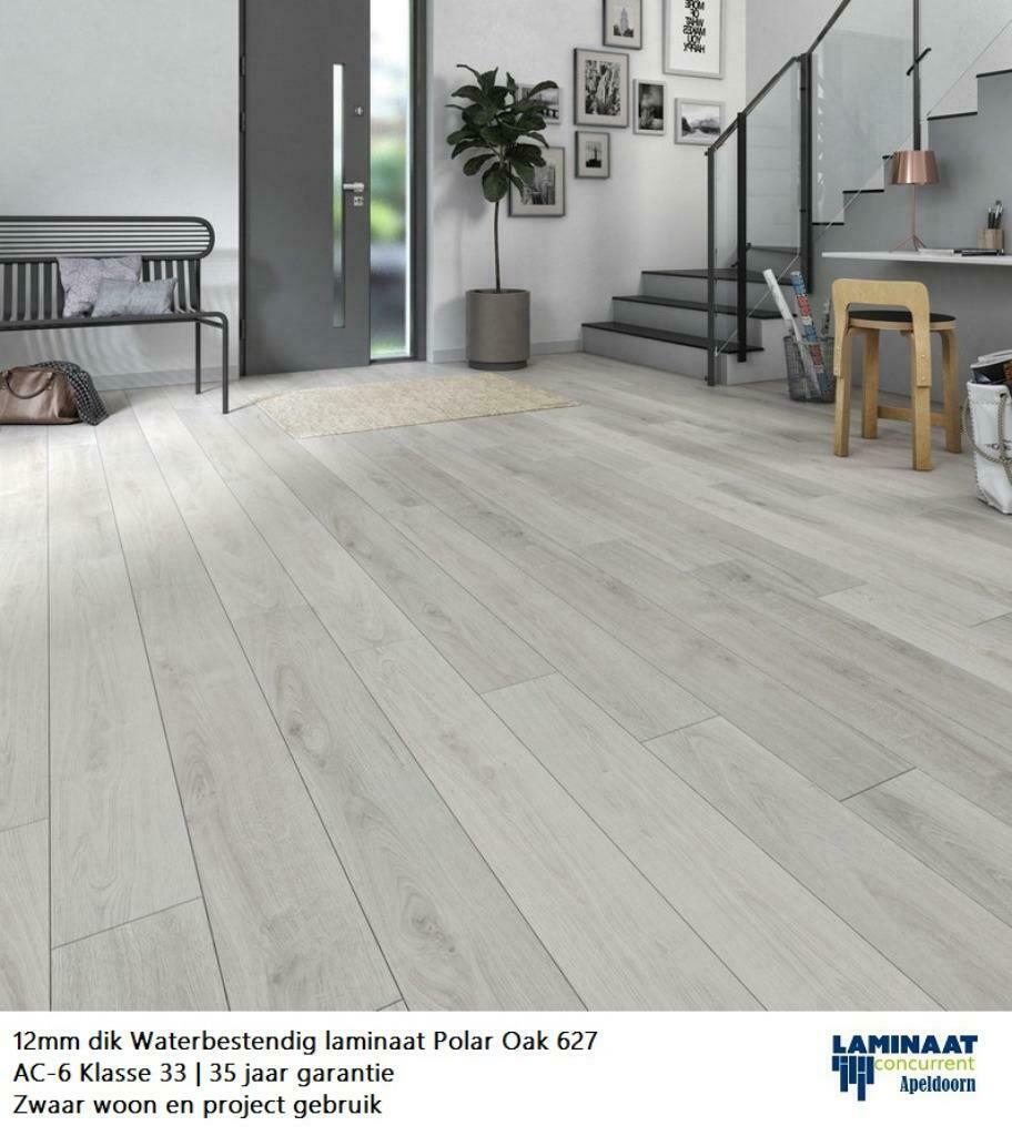 12mm dik Waterbestendig Laminaat Wit Polar Oak  AC-6 Klas 33, 75 m² of meer, Nieuw, Ophalen of Verzenden, Laminaat