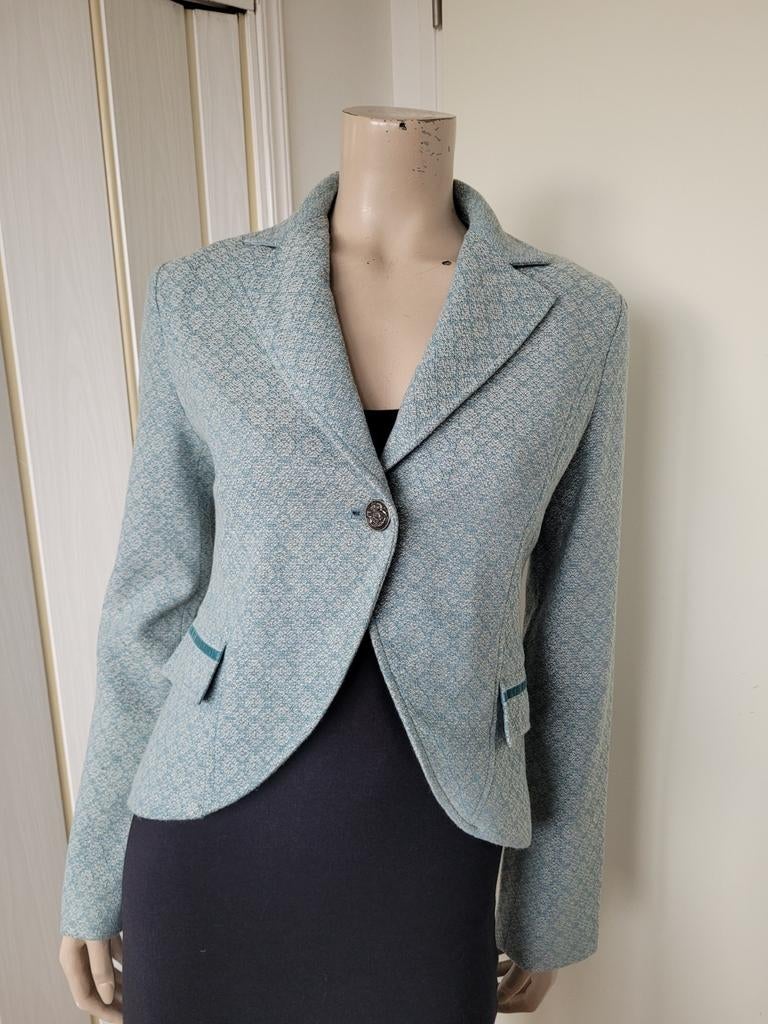 Stefanel blauw jasje met patroon, maat 38, Maat 38/40 (M), Blauw, Ophalen of Verzenden, Zo goed als nieuw