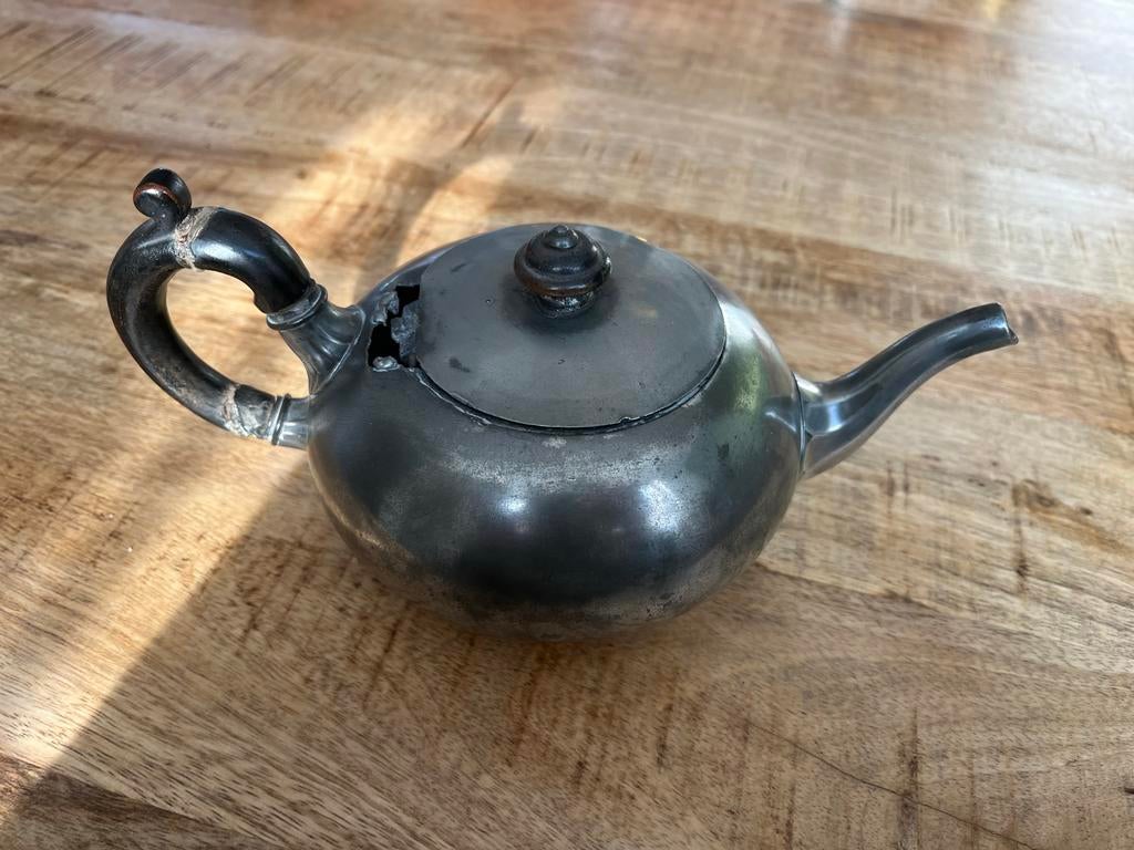 Antieke Tinnen Theepot Shaw & Fisher Sheffield, Antiek en Kunst, Ophalen of Verzenden