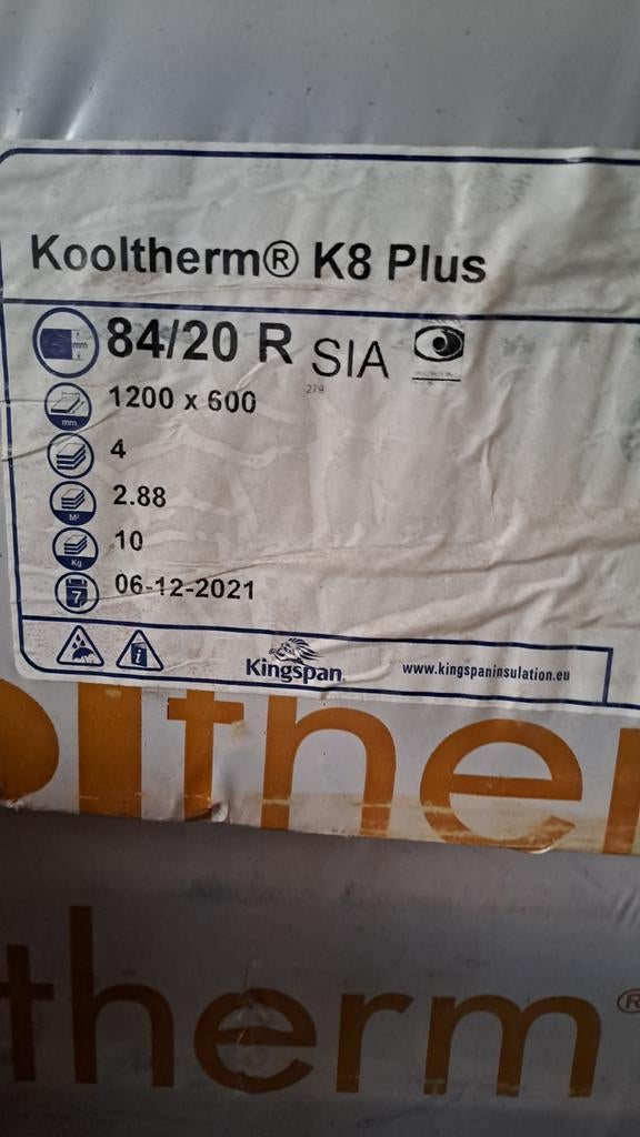 Kingspan Kooltherm K8 Plus Isolatie, Dakisolatie, Ophalen of Verzenden, Zo goed als nieuw, Hardschuim (Pir)