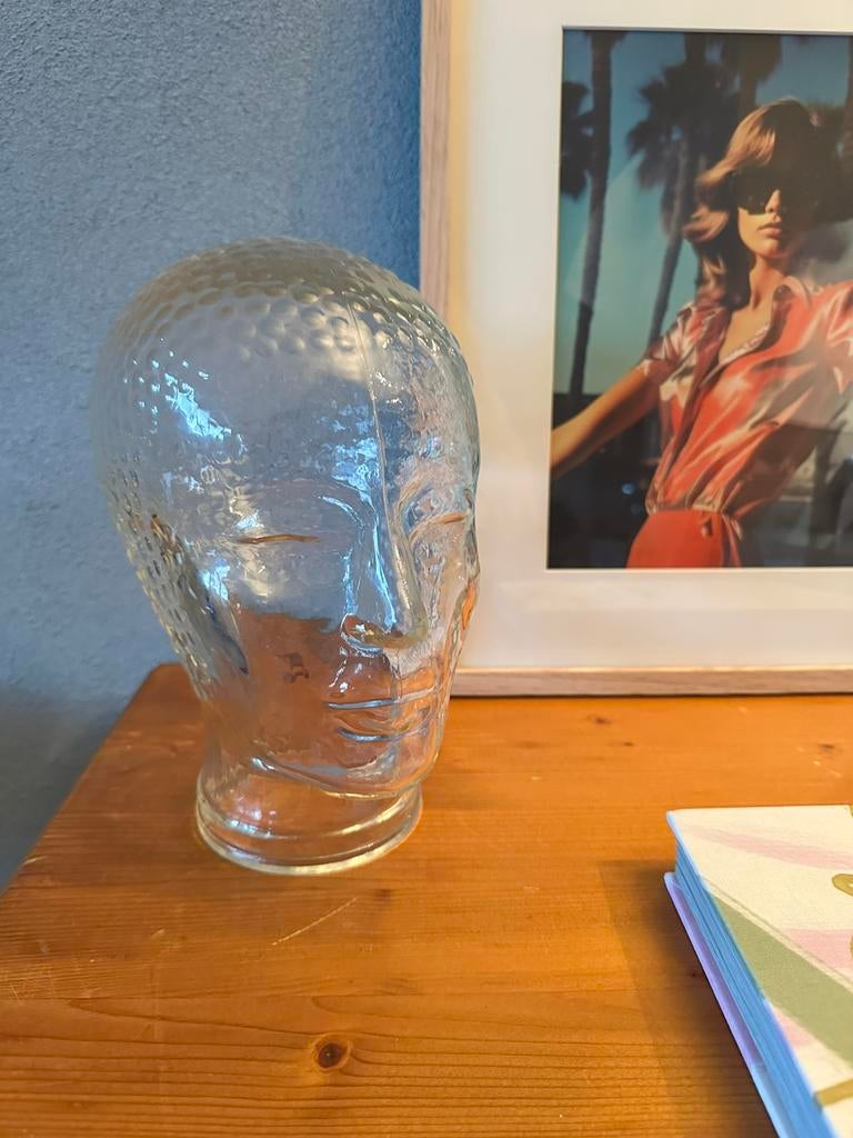 Vintage glazen hoofd, Antiek en Kunst, Ophalen