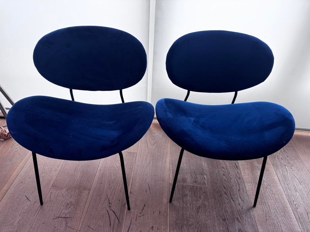 Sissy-Boy BLAUWE VELVET FAUTEUIL 2x, Huis en Inrichting, Stoelen, Gebruikt, Twee, Stof, Blauw, Ophalen of Verzenden