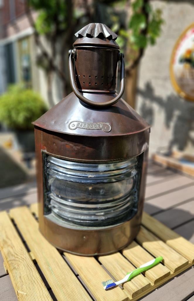Koperen antieke scheepslamp 'bakboord', Verzamelen, Scheepvaart, Ophalen, Gebruikt, Motorboot of Zeilboot