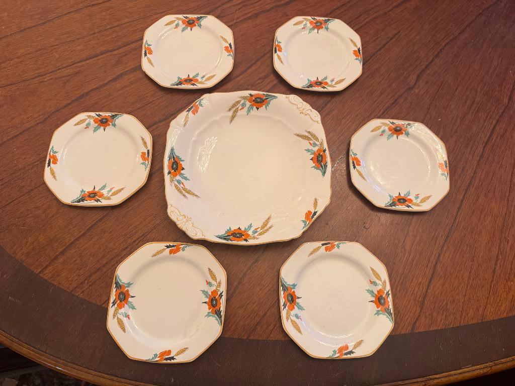 Corn Poppy Servies Gebak Snack High Tea 1930 Alfred Meakin, Antiek en Kunst, Antiek | Servies compleet, Ophalen of Verzenden