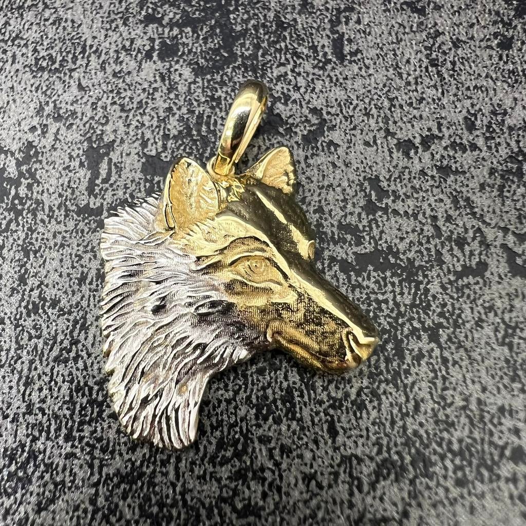14 karaats gouden wolf hanger kop, Ophalen of Verzenden, Zo goed als nieuw, Goud
