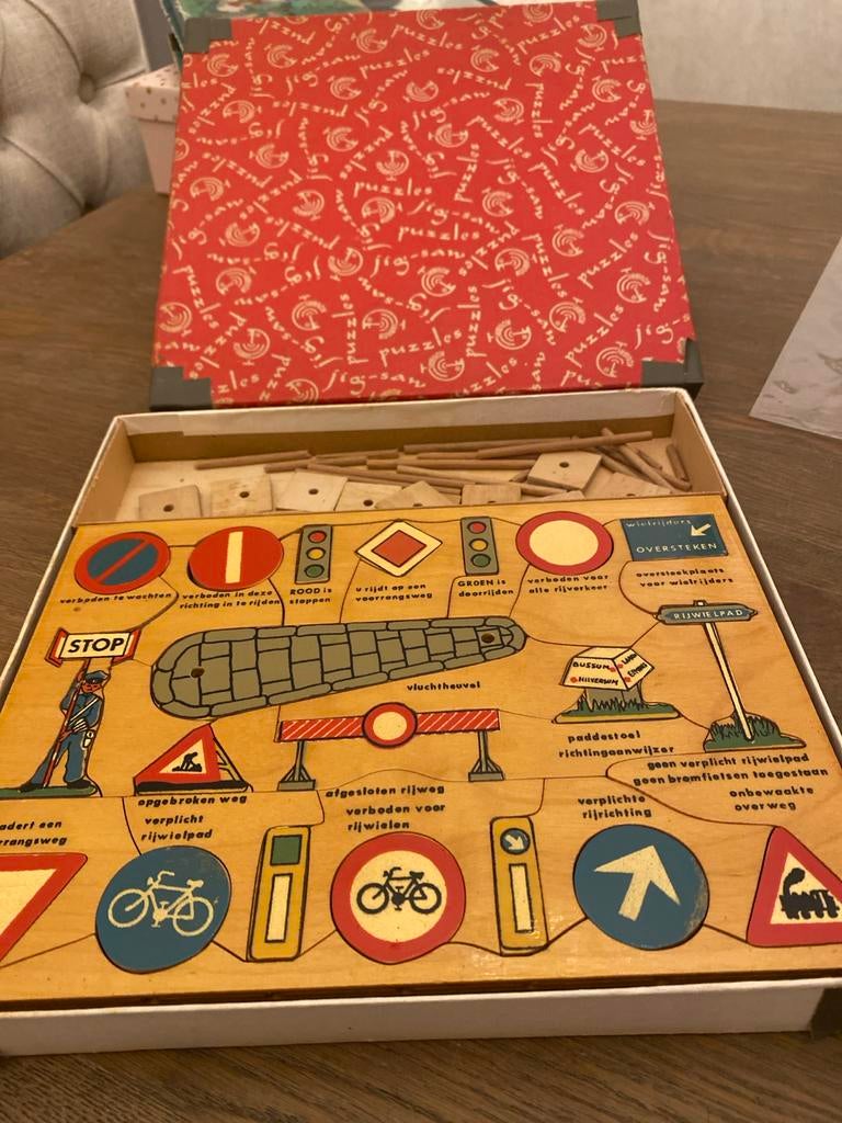 Vintage Houten Puzzel Verkeersborden kolibrie, Ophalen of Verzenden