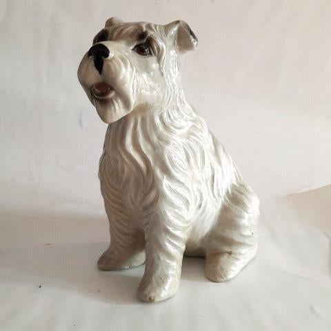 Vintage porseleinen Hondenbeeldje – Terriër / Schnauzer, Ophalen, Gebruikt, Dier