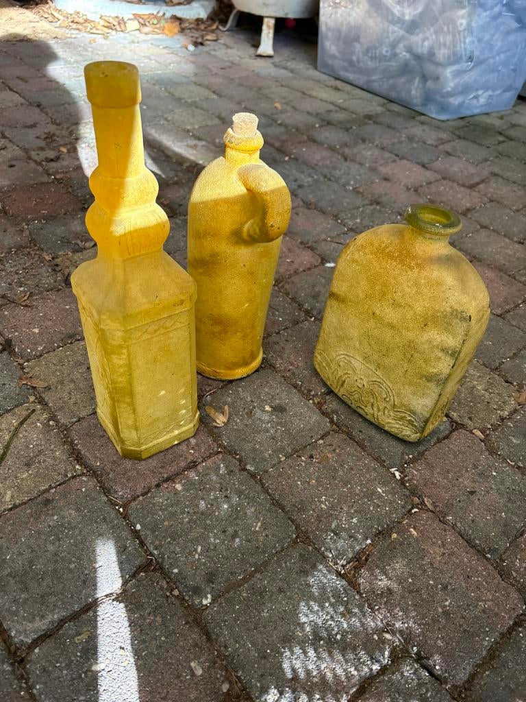 Decoratieve flessen trio - Geel, Overige materialen, Gebruikt, Geel, Ophalen of Verzenden