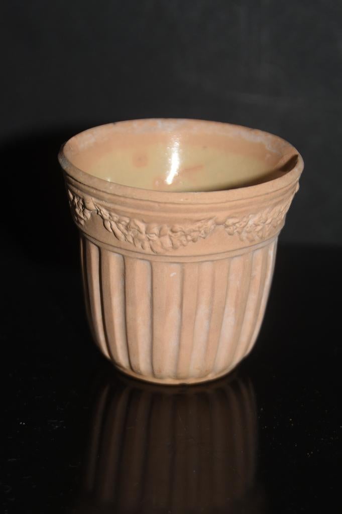 Terracotta bloempot Plantenpotje met sierrand guirlande, Tuin en Terras, Bloempotten, Gebruikt, Verzenden, Rond, Terracotta