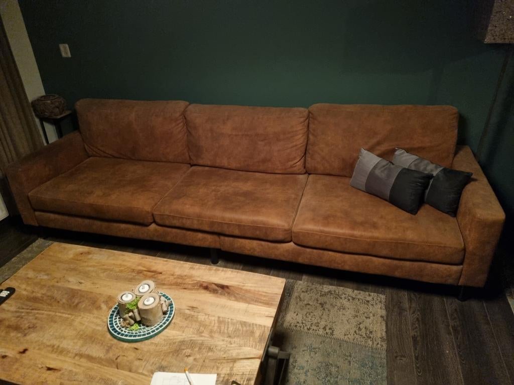Cognac kleur bank 2.87 breed, Ophalen, Gebruikt