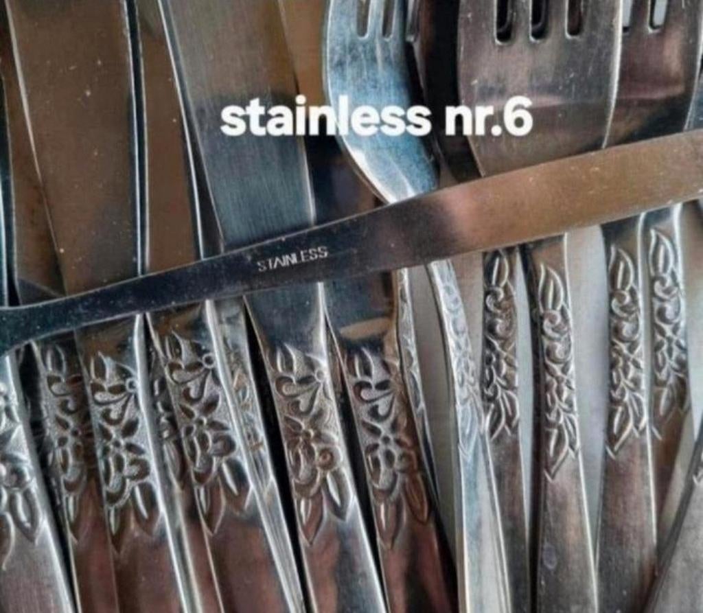 Bestek Stainless relief bloemen blaadjes bij eetgeedelte, Ophalen of Verzenden