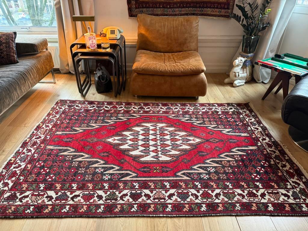 Handgeknoopt vintage Perzisch tapijt – ca. 209 x 134 cm, Gebruikt, 100 tot 150 cm, Info@bababoho.com, Eclectisch | Mid-century | Modern | Boho | Grafisch