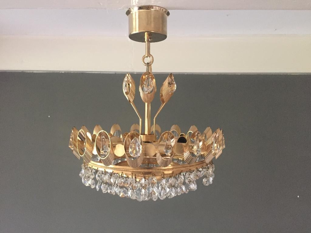 Goud en kristal luchter Palwa jaren 60 70 vintage, Ophalen, Gebruikt, Palme & Walter, Hollywood regency