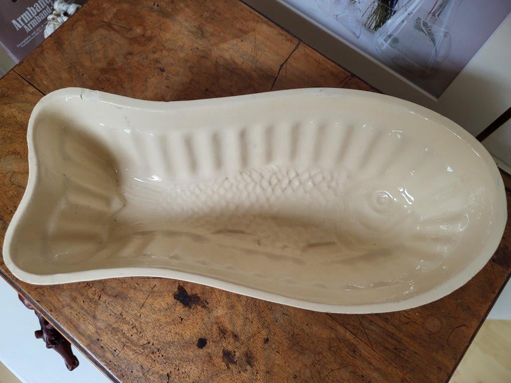 Oude, brocante vis-puddingvorm, Antiek en Kunst, Curiosa en Brocante, Ophalen of Verzenden