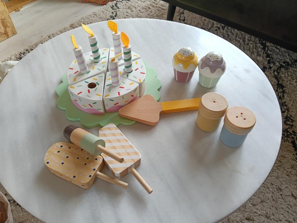 Houten speelgoed keuken accessoires taart en ijs, Ophalen, Gebruikt, Hout, Speelkeuken-accessoire