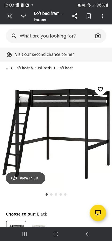 IKEA Loft Bed / Hoogslaper, Huis en Inrichting, Slaapkamer | Bedden, 90 cm, Eenpersoons, Zwart, Ophalen of Verzenden