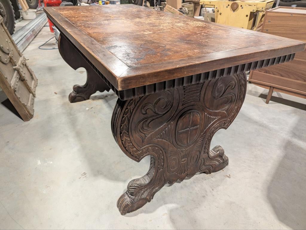Klassieke tafel met lederen inleg, Antiek en Kunst, Antiek | Meubels | Tafels, Ophalen