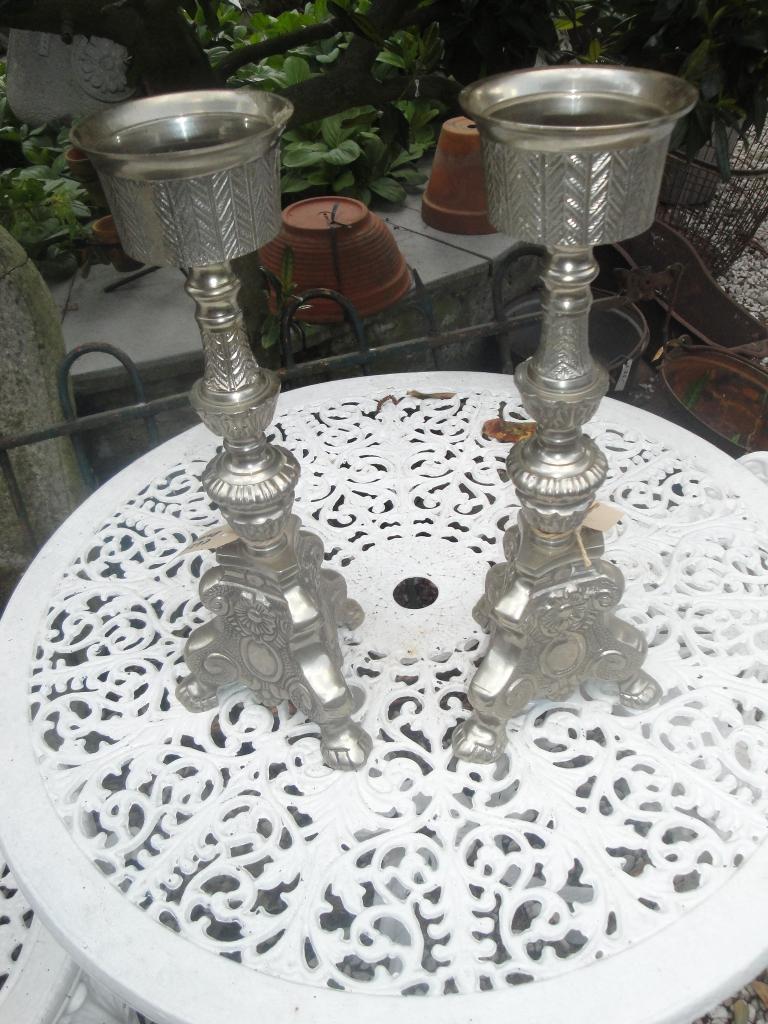 2 verzilverde barok kandelaars, Ophalen of Verzenden, Zilver