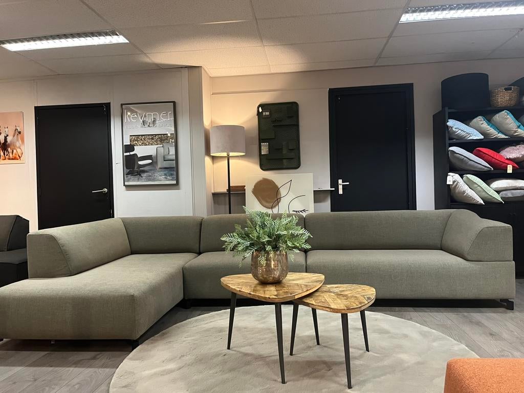 Leolux faya lobi ploegstof steppe olive, Verzenden, Hoekbank, 300 cm of meer, 75 tot 100 cm