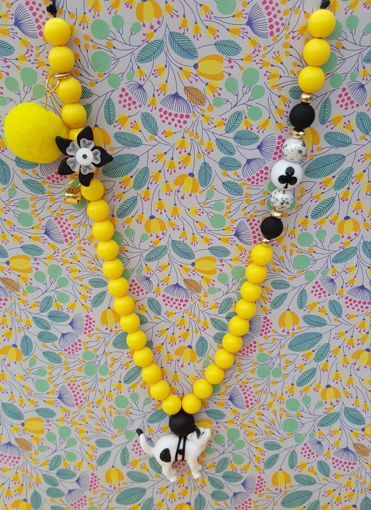 Gele kralenketting met kat hanger, Met hanger, Kunststof, Geel, Nieuw