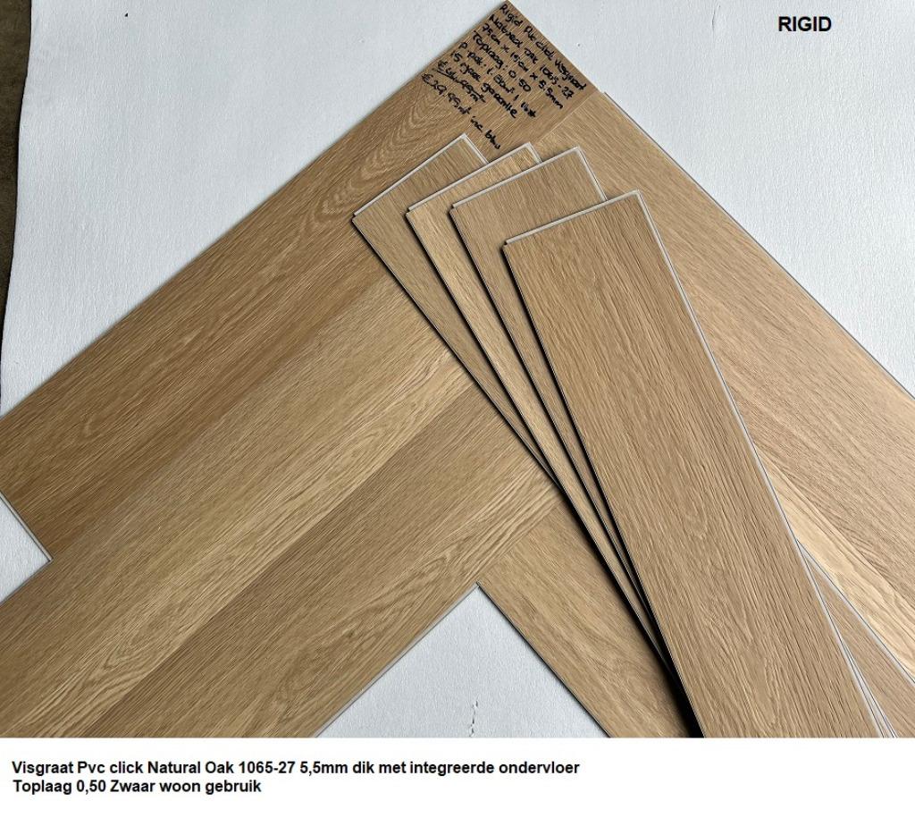 Visgraat Pvc click Natural Oak Dark + integreerde ondervloer, Bruin, 75 m² of meer, Visgraat Pvc click met integreerde ondervloer