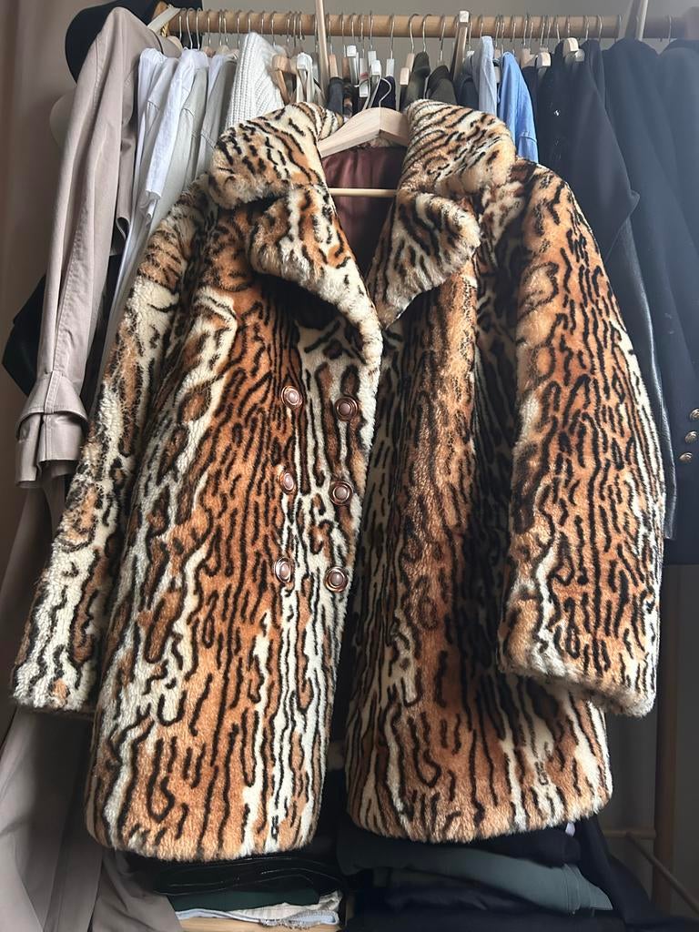 Bontjas luipaard panter print, Kleding | Dames, Jassen | Winter, Ophalen of Verzenden, Zo goed als nieuw, Maat 38/40 (M), Bruin