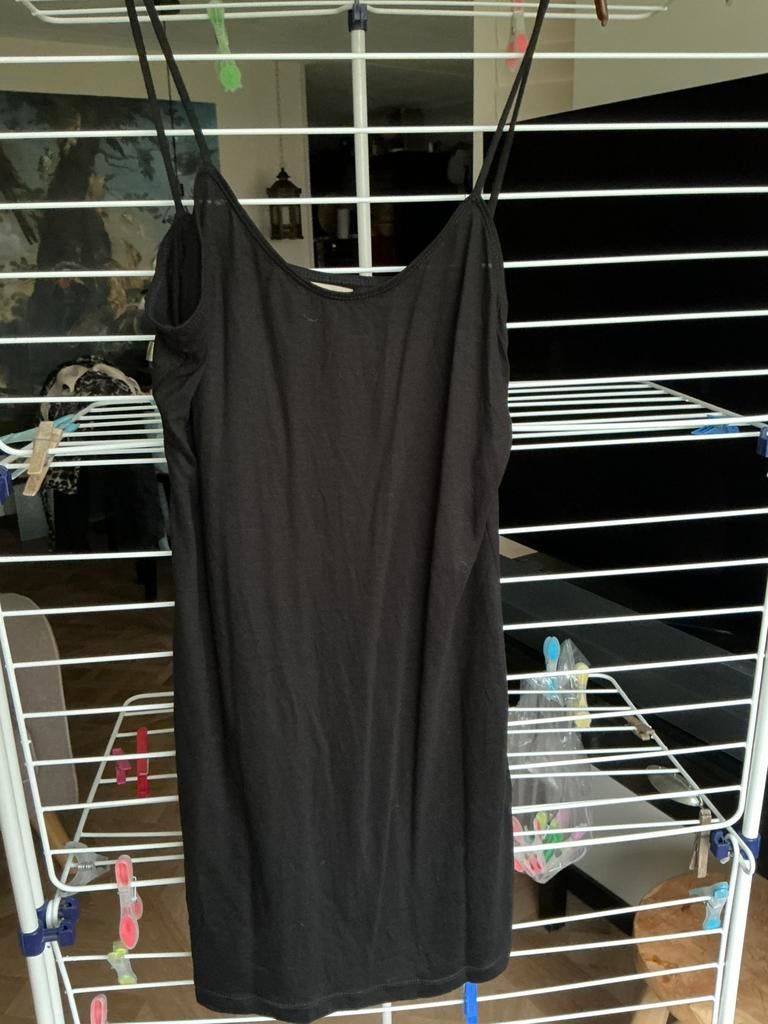 Zwart topje,zwart hemd,Hunza lang hemd mt M,viscose top, Ophalen, Zo goed als nieuw, Zwart, Zonder mouw