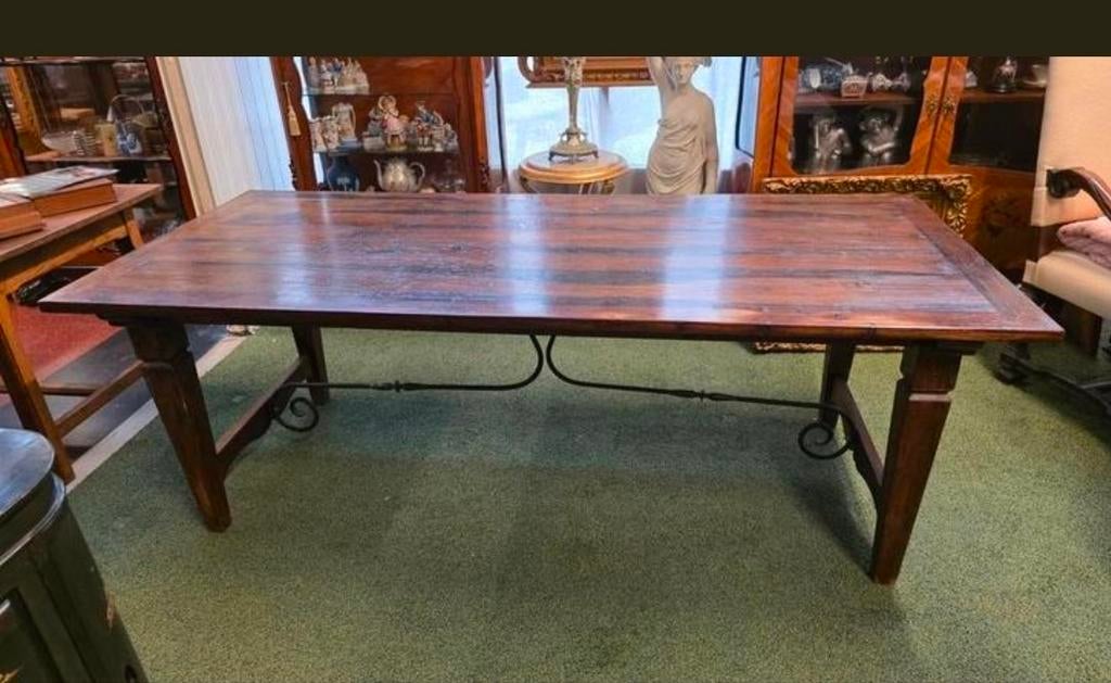 Antieke Spaanse Eettafel met Smeedijzer 220 cm, Antiek en Kunst, Antiek | Meubels | Tafels, Ophalen of Verzenden