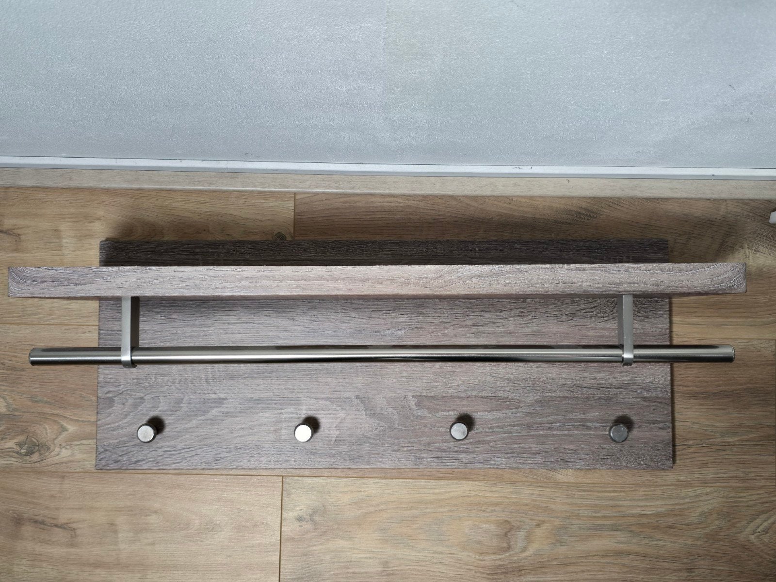 Wandkapstok met roede en haken - Hout en Metaal, Gebruikt, Minder dan 100 cm, Hout, Ophalen