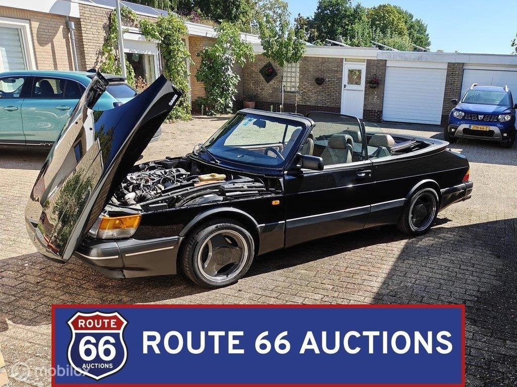 Saab 900 Turbo 16S Cabriolet | 1993 | Route 66 Auctions, Auto's, Overige carrosserieën, Zwart, Bedrijf, Handgeschakeld