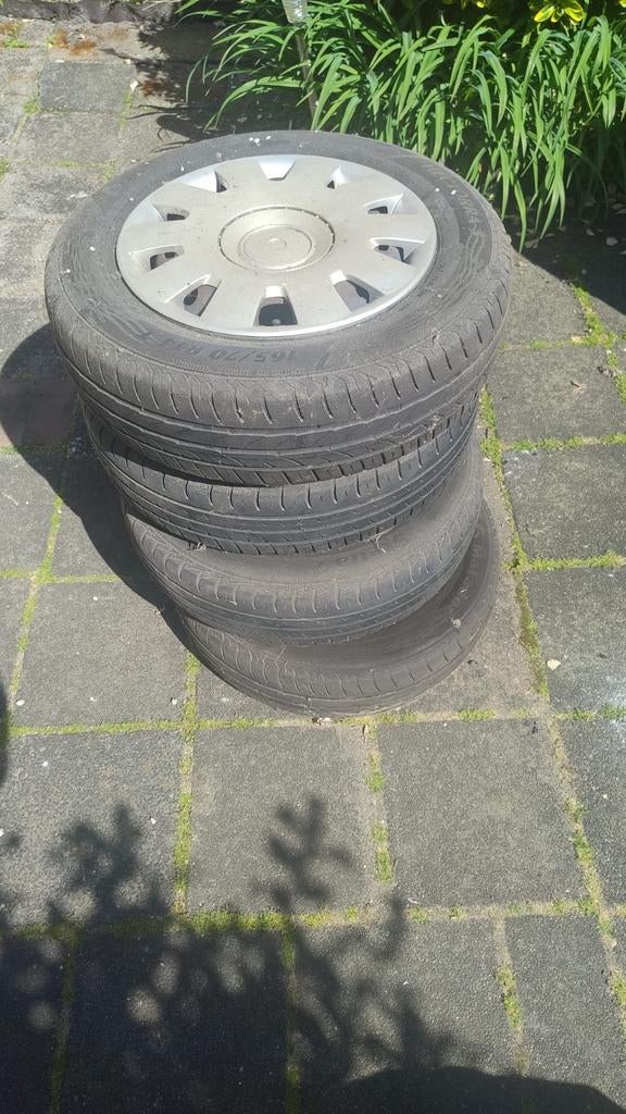 Set van 4 banden en velgen 165/70 R14, Auto-onderdelen, 14 inch, Gebruikt, Banden en Velgen, Ophalen of Verzenden