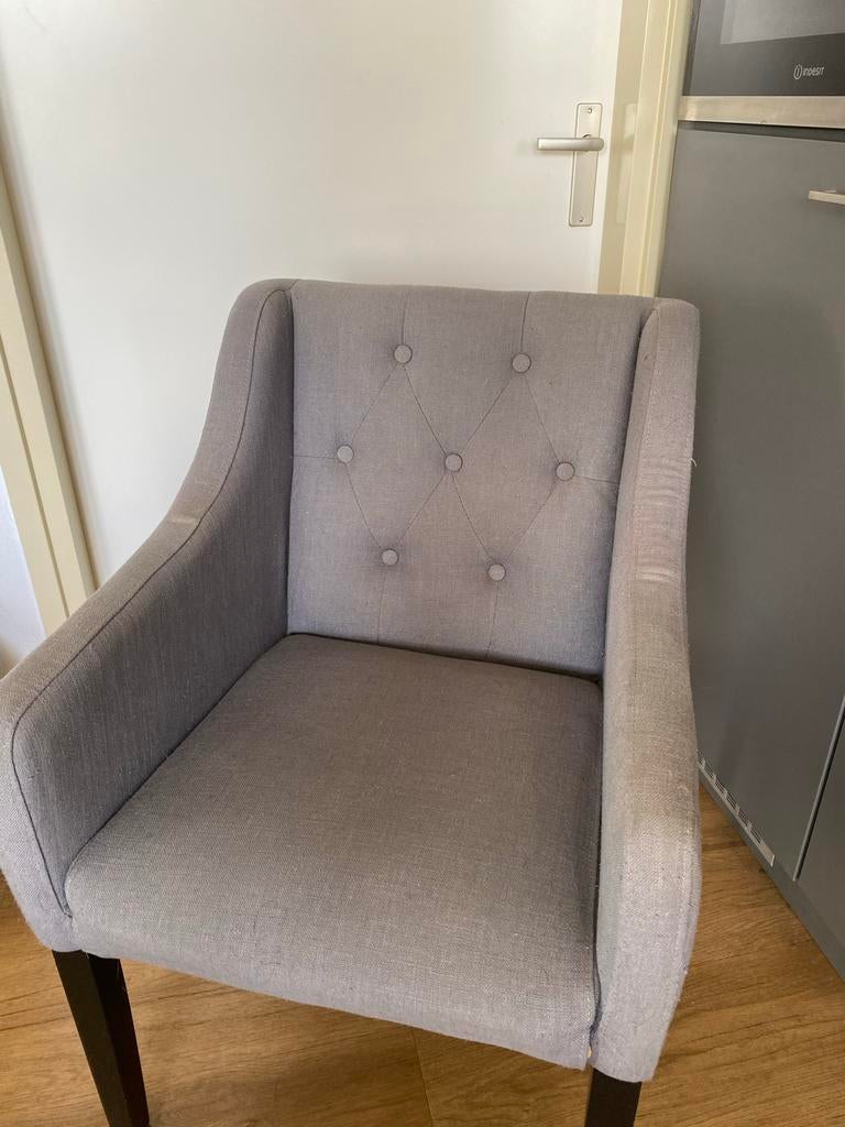 6 Gecapitonneerde Eetkamerstoelen - Grijs met Zwarte Poten, Gebruikt, Ophalen of Verzenden, Vijf, Zes of meer stoelen, Stof