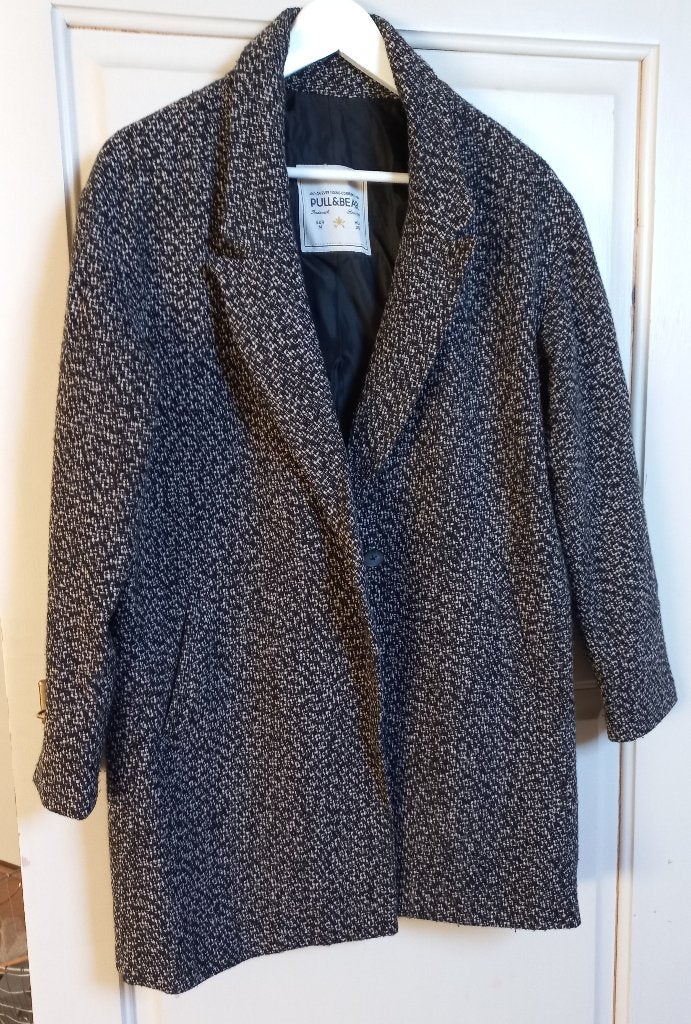 Pull & Bear jas zwart/grijs/wit gemêleerd S/M, Maat 38/40 (M), Zwart, Ophalen of Verzenden, Zo goed als nieuw