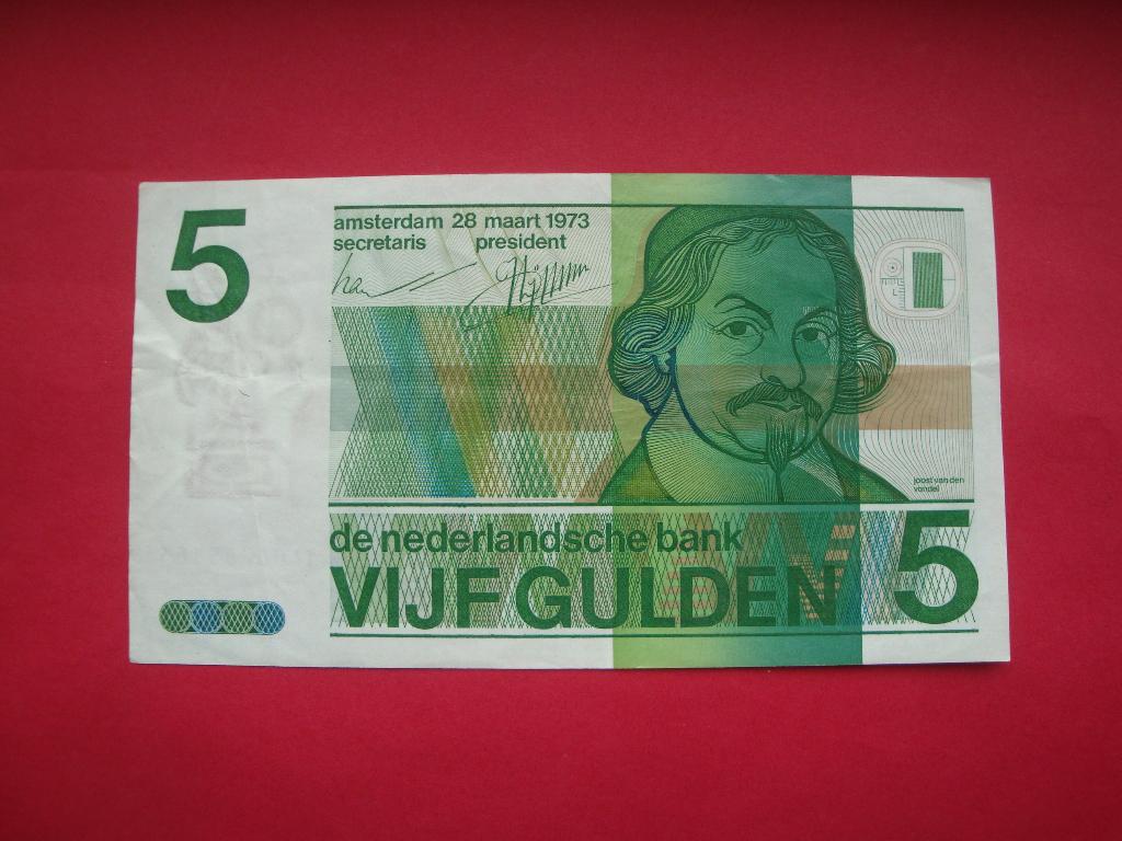 Bankbiljet Nederland 5 Gulden Joost van den Vondel 1973., Verzenden, 5 gulden, Los biljet