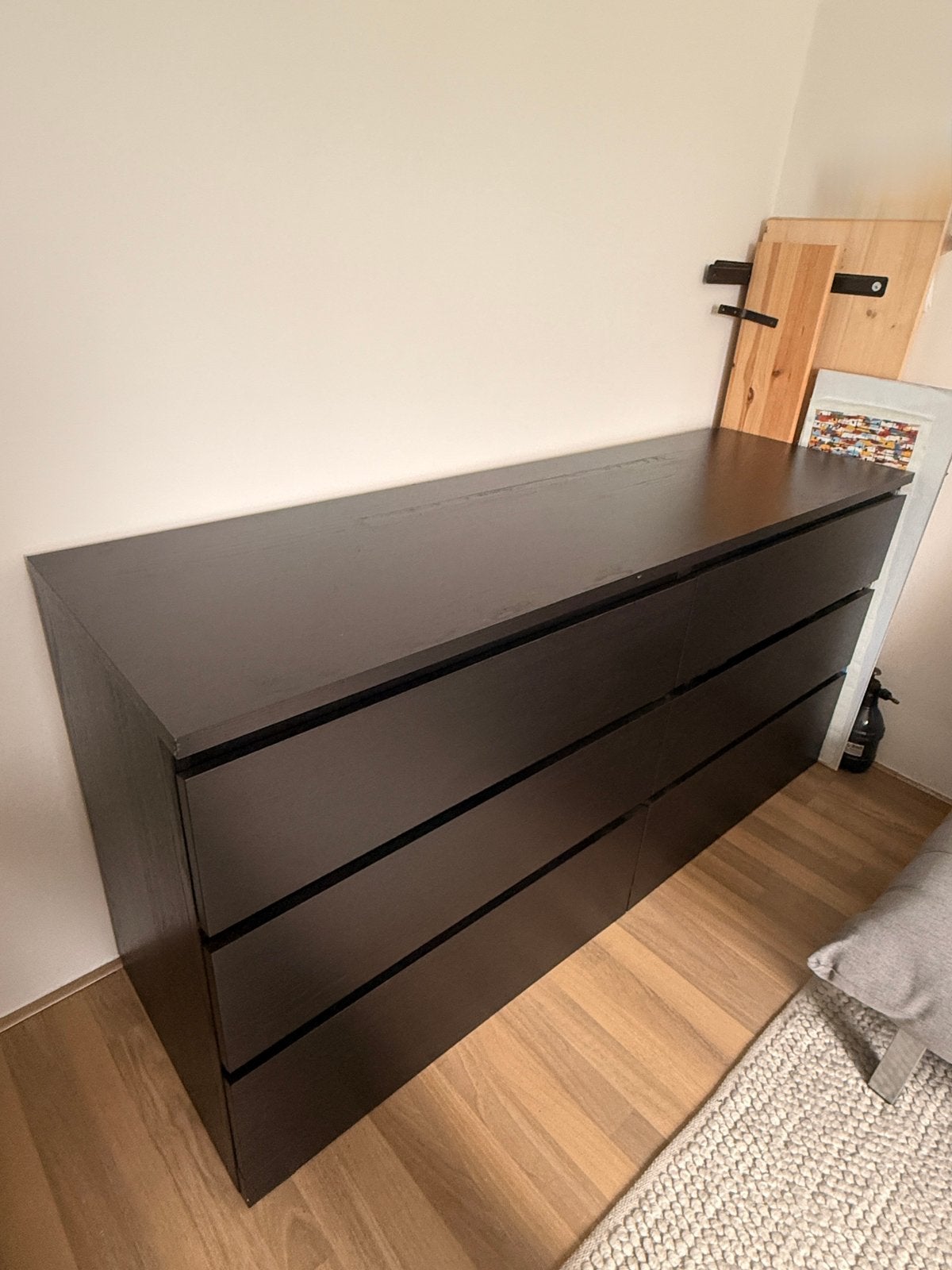 MALM ladekast, zwart-bruin, 160x78 cm, Ophalen, Gebruikt, 5 laden of meer, 150 tot 200 cm