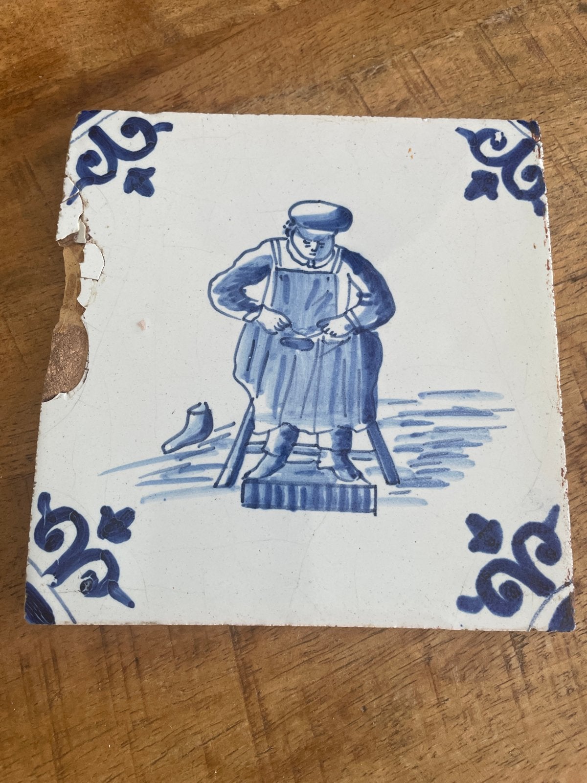 Antieke Delfts Blauwe Tegel - Schoenmaker, Antiek en Kunst, Ophalen