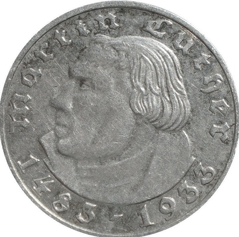 Duitse Rijk 2 reichsmark 1933 (A. 150j. Luther, zilver), Ophalen of Verzenden, Duitsland, Losse munt, Zilver
