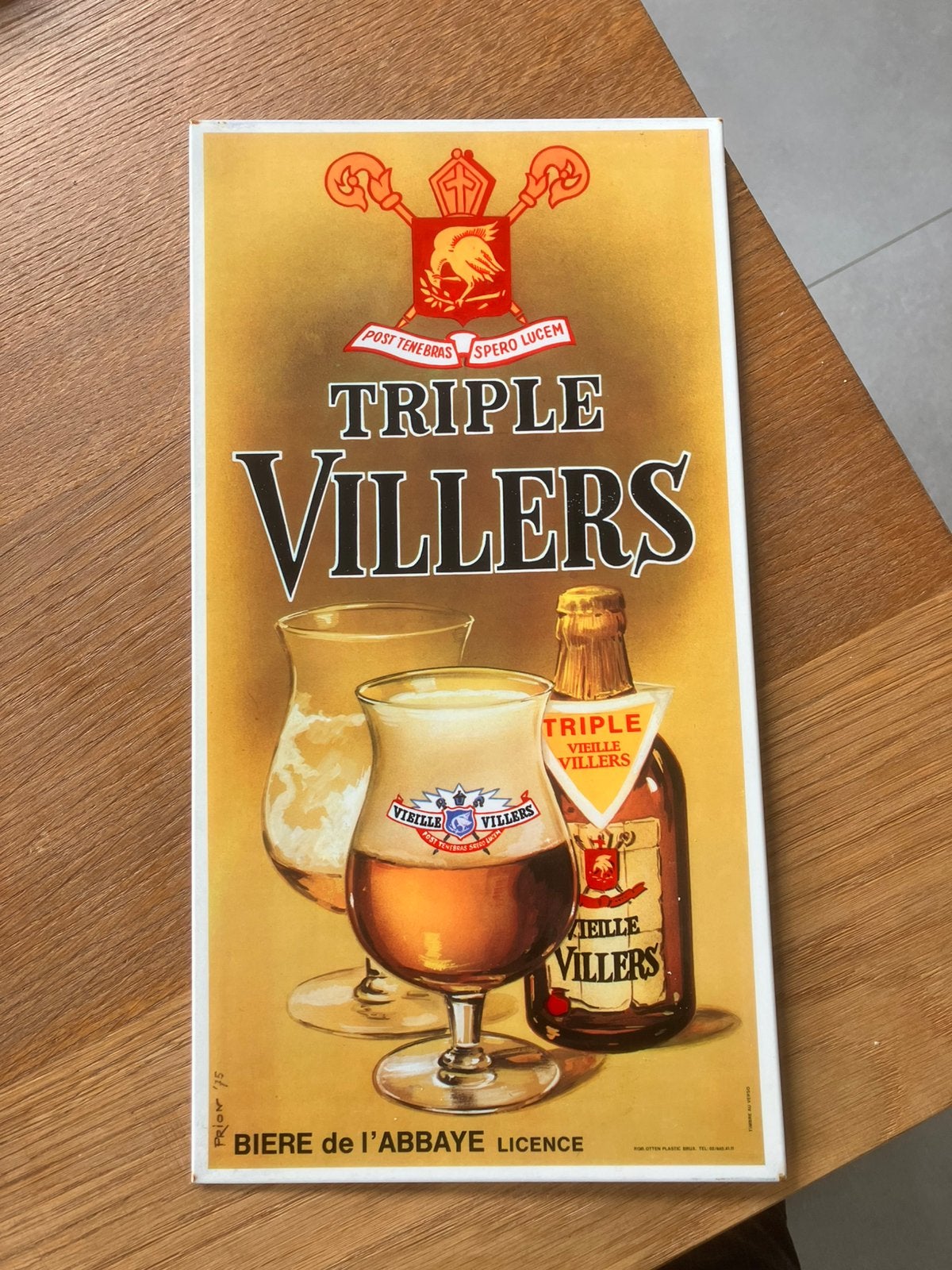 Oud reclamebord triple villers abdij bier geen emaille bord, Verzamelen, Biermerken, Ophalen of Verzenden, Gebruikt, Reclamebord, Plaat of Schild