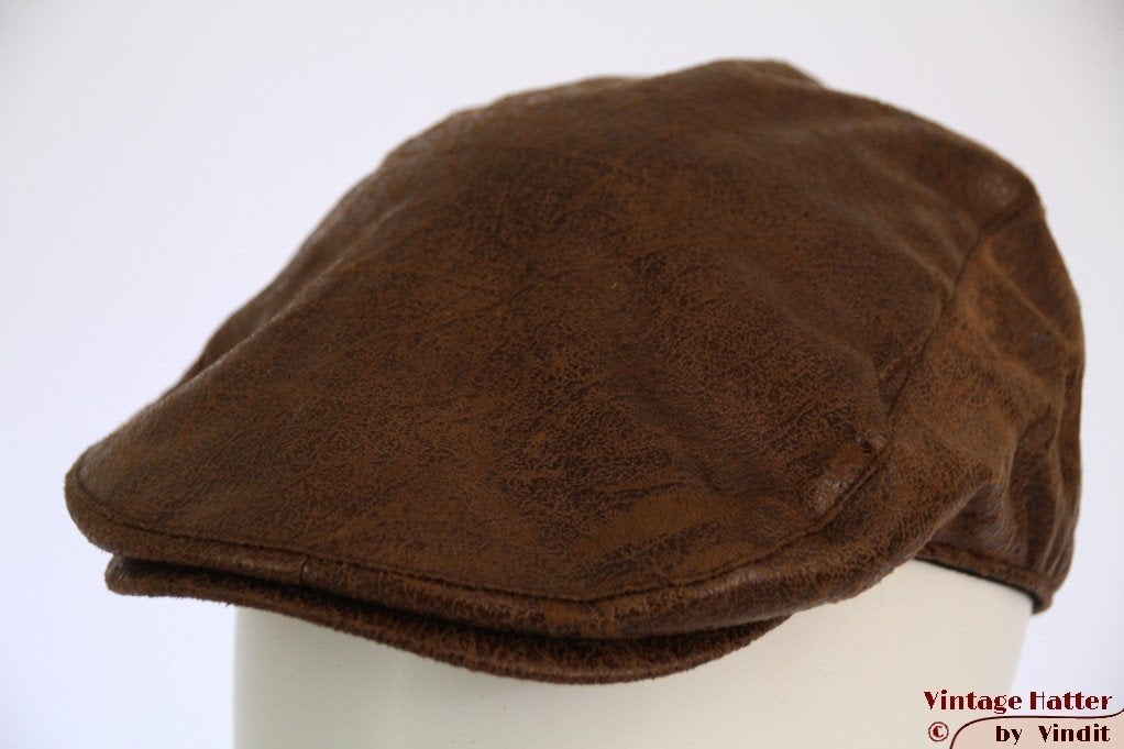 Flatcap Platte pet Hawkins bruin ruw leer-look 59 en 60 New, 60 cm (XL, 7½ inch) of meer, Nieuw, Ophalen of Verzenden, Pet