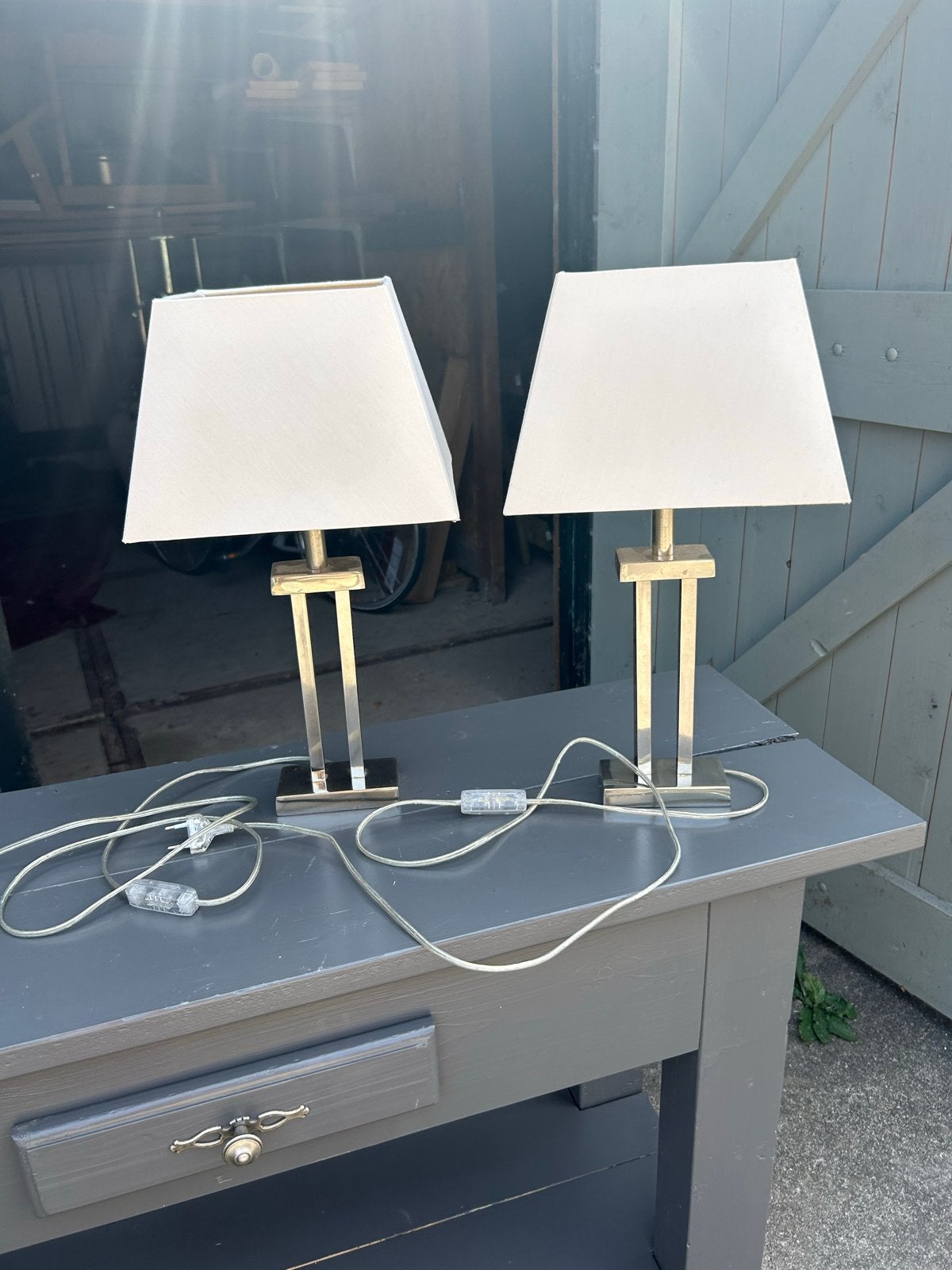 Set van 2 witte schemerlampjes - 48 cm hoog, Wit, Ophalen, Zo goed als nieuw, Schemerlamp