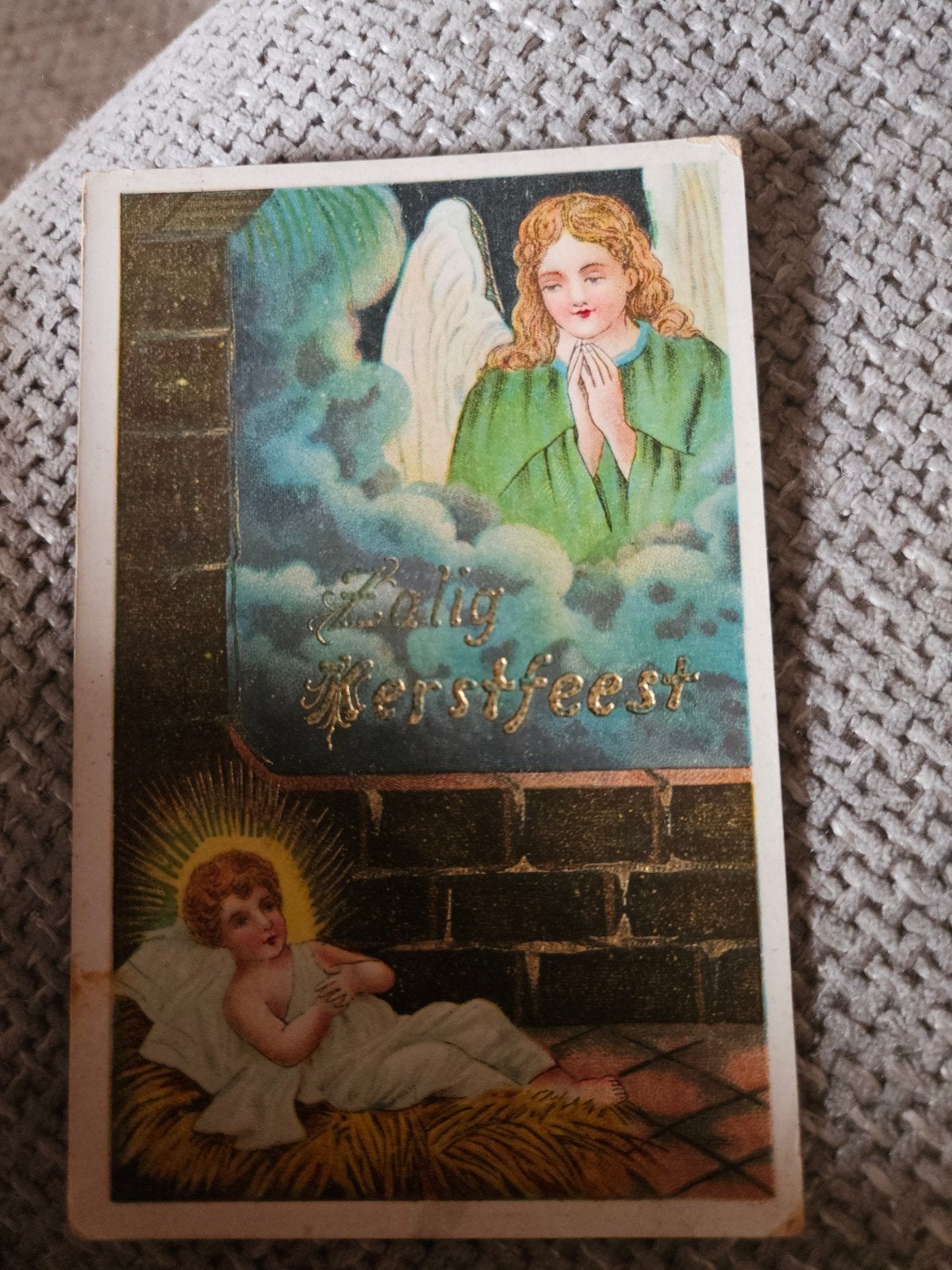 brocante engel Zalig Kerstfeest', Ophalen of Verzenden, Voor 1920, Gelopen