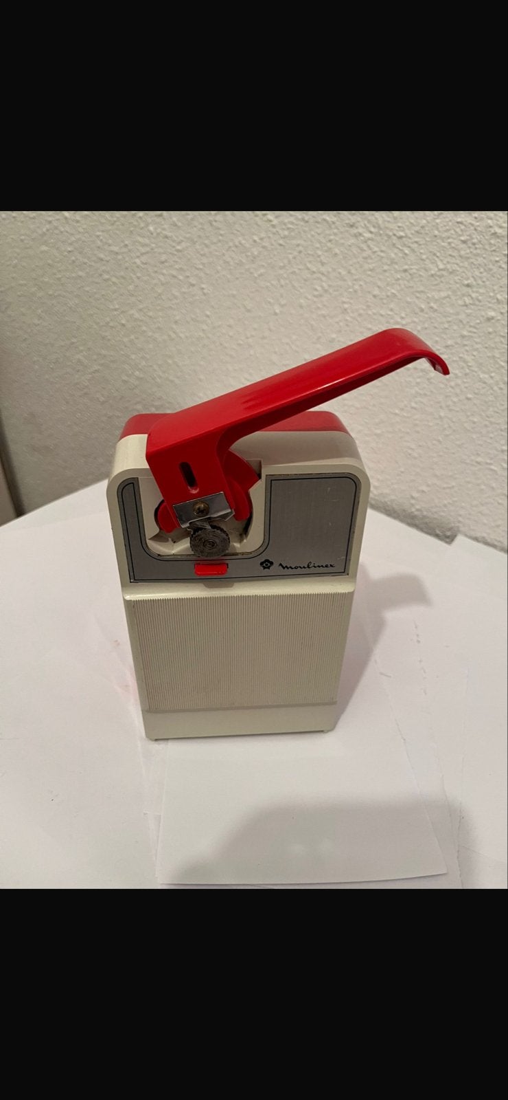 Vintage Moulinex elektrische blikopener - Rood/Wit, Huis en Inrichting, Keuken | Keukenbenodigdheden, Kunststof, Ophalen of Verzenden