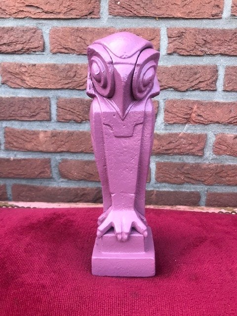 metalen beeld, gestileerde uil, Antiek en Kunst, Beschilderd, Ophalen of Verzenden, Beeld, Metaal
