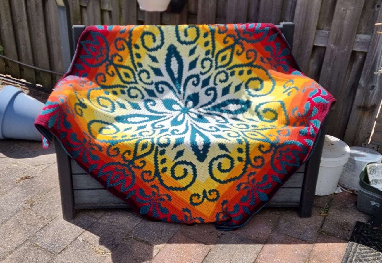 Gehaakte deken/plaid Fleur, sunset, Ophalen of Verzenden, Zo goed als nieuw, Haken, Overige typen